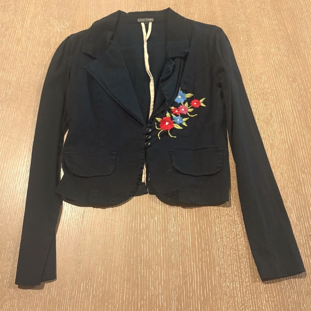 Vintage Selections‎ Floral Embroidered Cropped Blazer Jacket Juniors L Boho